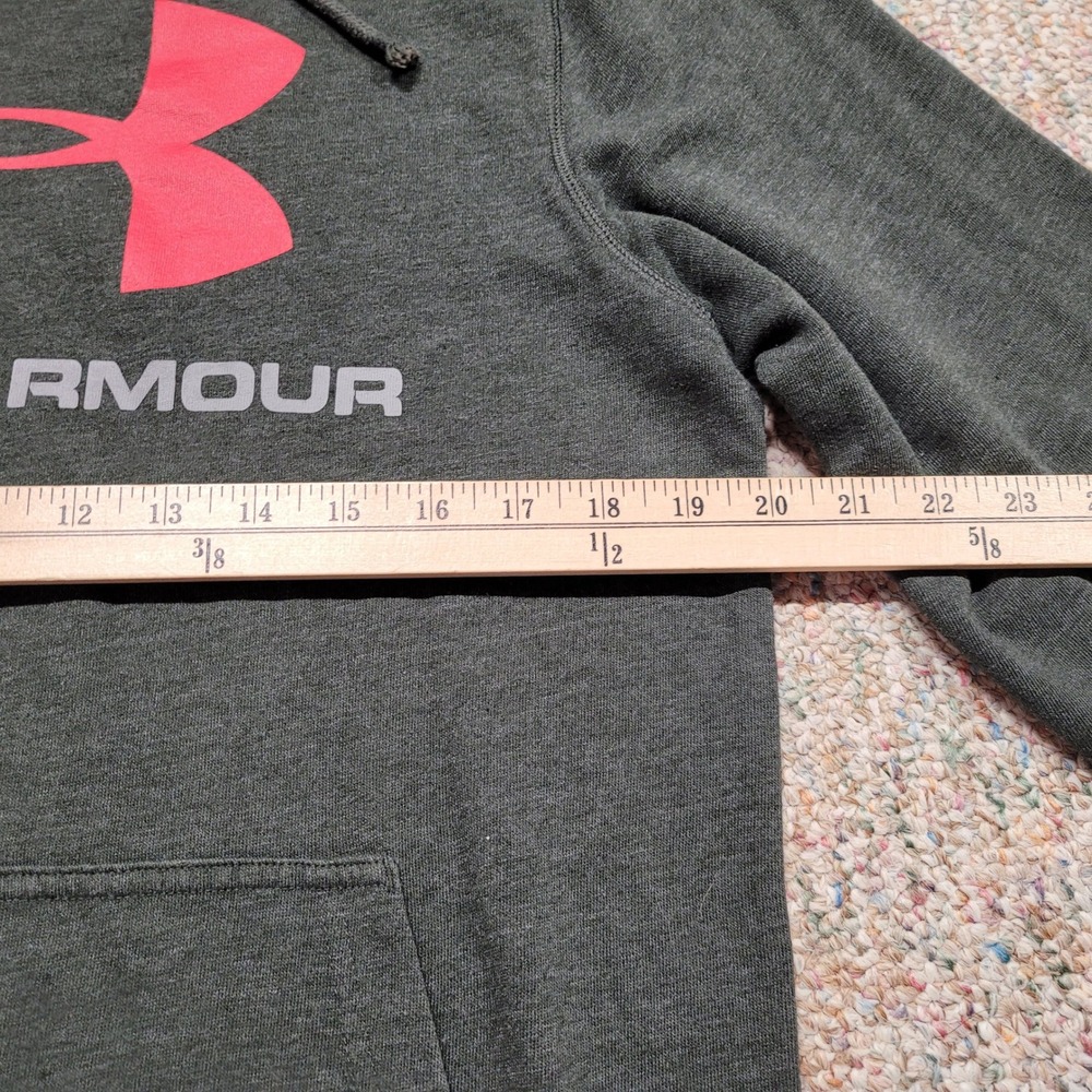 Under Armour Hoodie Mens Small Grey Green Big Logo Pullover Sweatshirt Outdoors - Picture 8 of 11